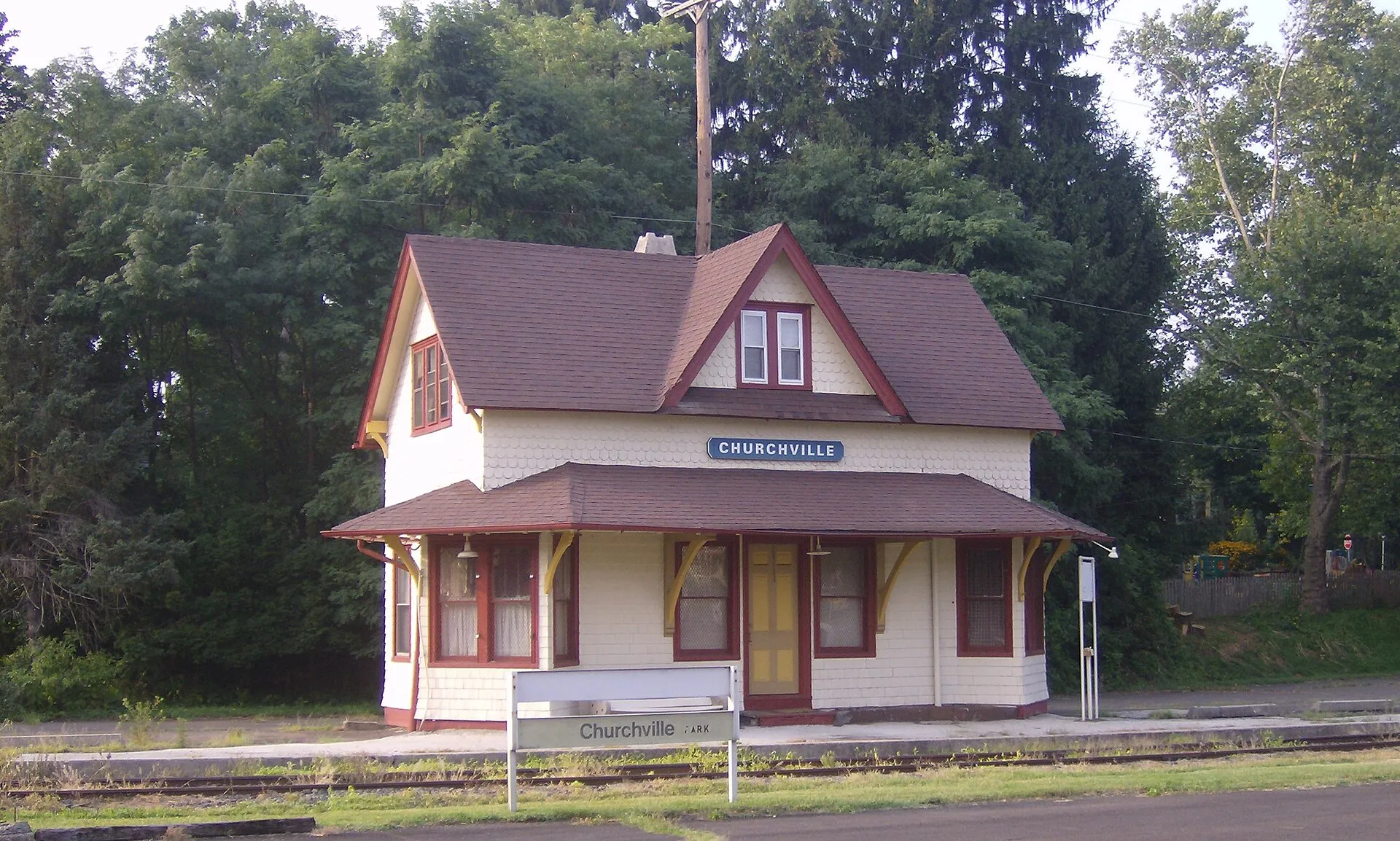 The former Churchville Reading Railroad station, a contributing property in the Churchville Historic District
