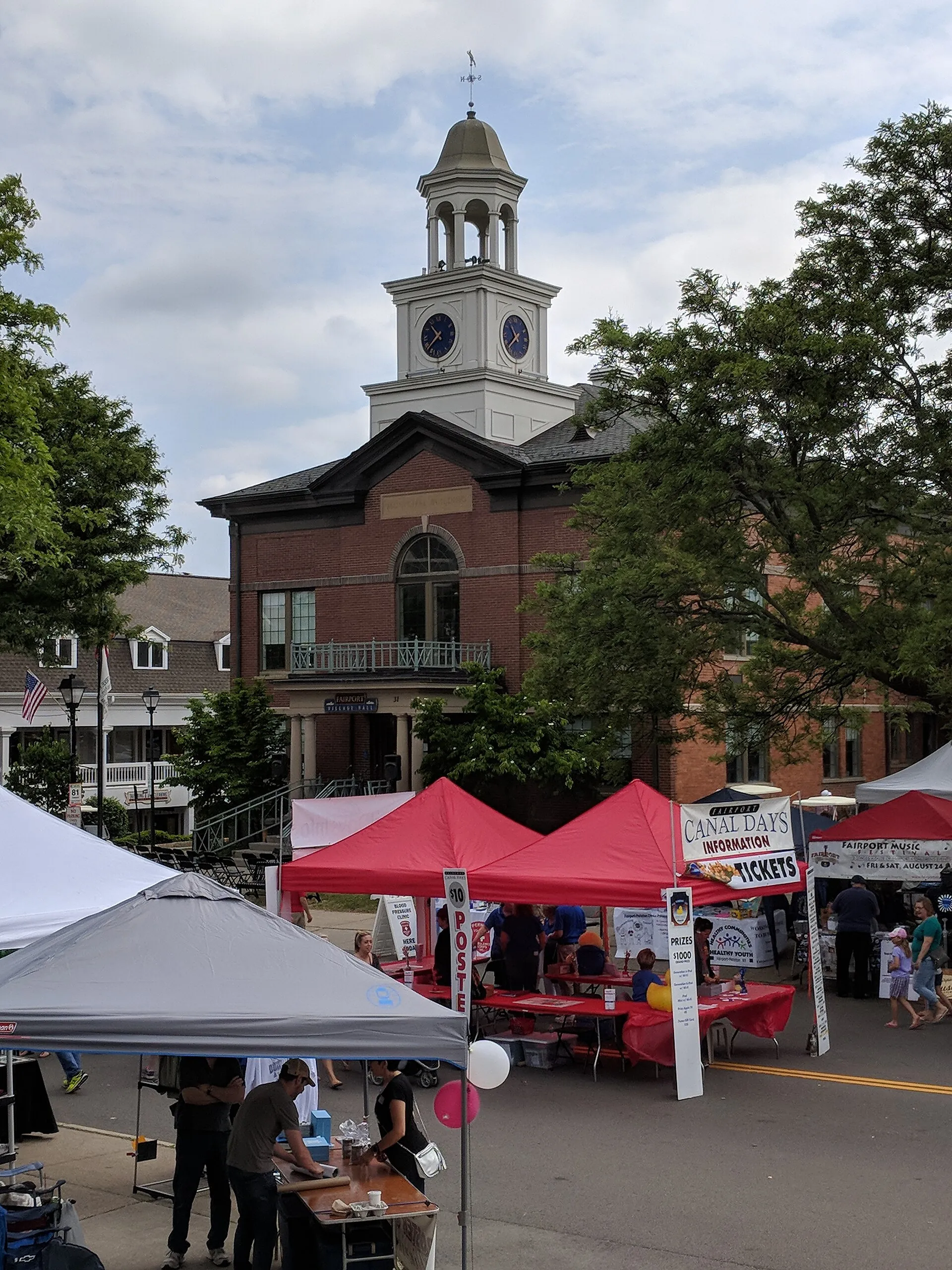 Village hall and information booth at the 2018 Fairport Canal Days festival