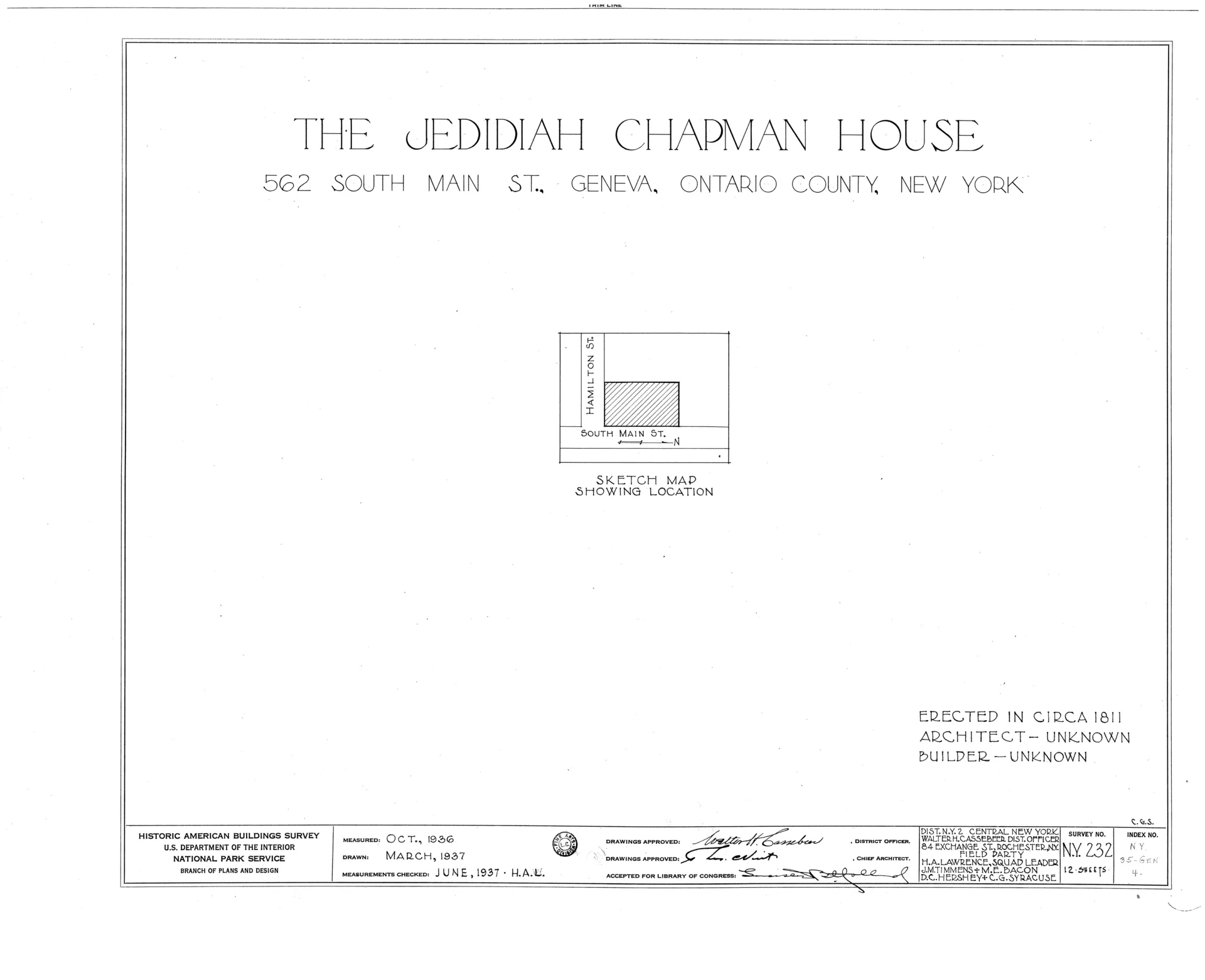 Jedidiah Chapman House 562 South Main Street Geneva Ontario County NY HABS NY 35 GEN 4 sheet 0 of 12