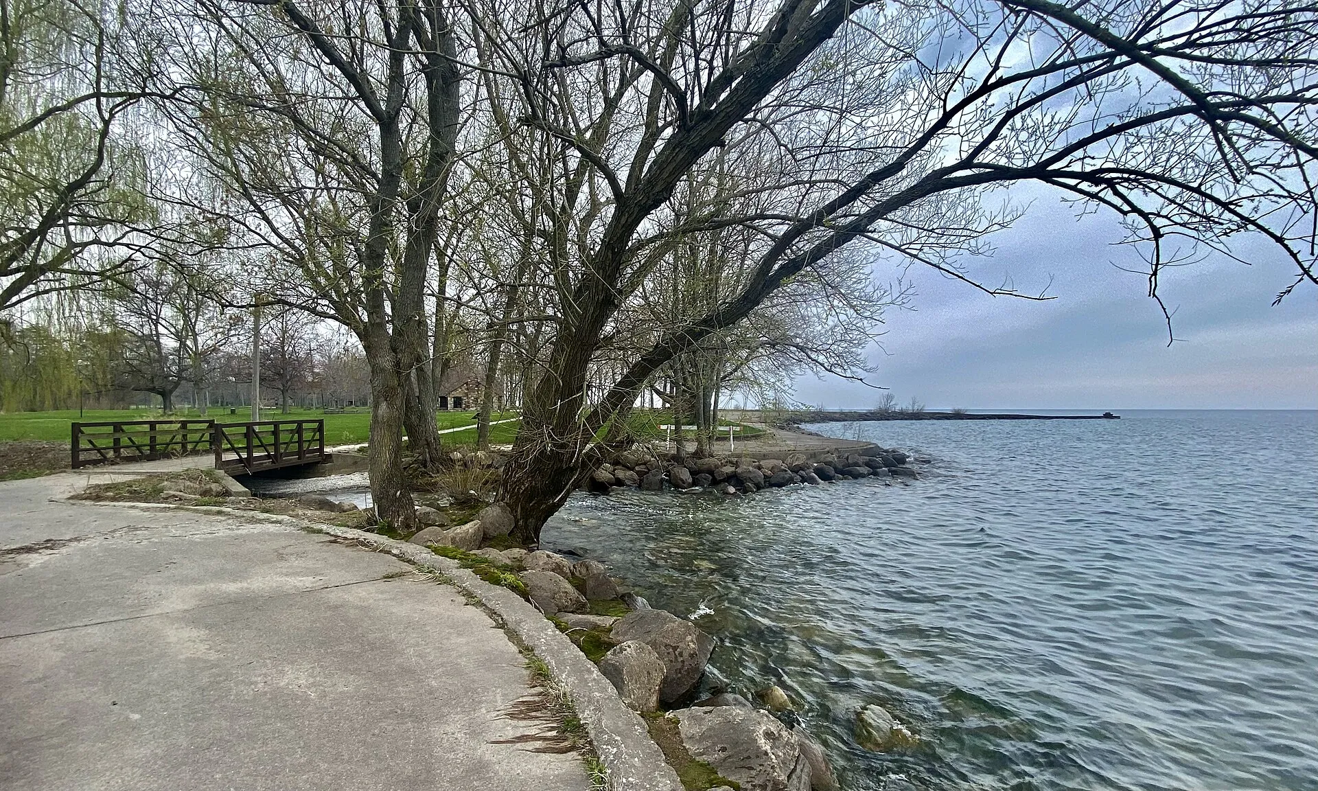Concrete walkway along the shore of Lake Ontario at Hamlin Beach State Park