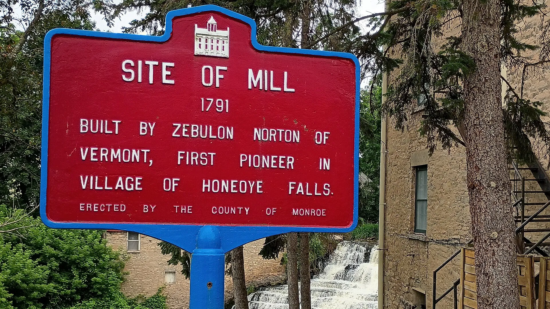 Site of the 1791 mill built by Zebulon Norton, village of Honeoye Falls