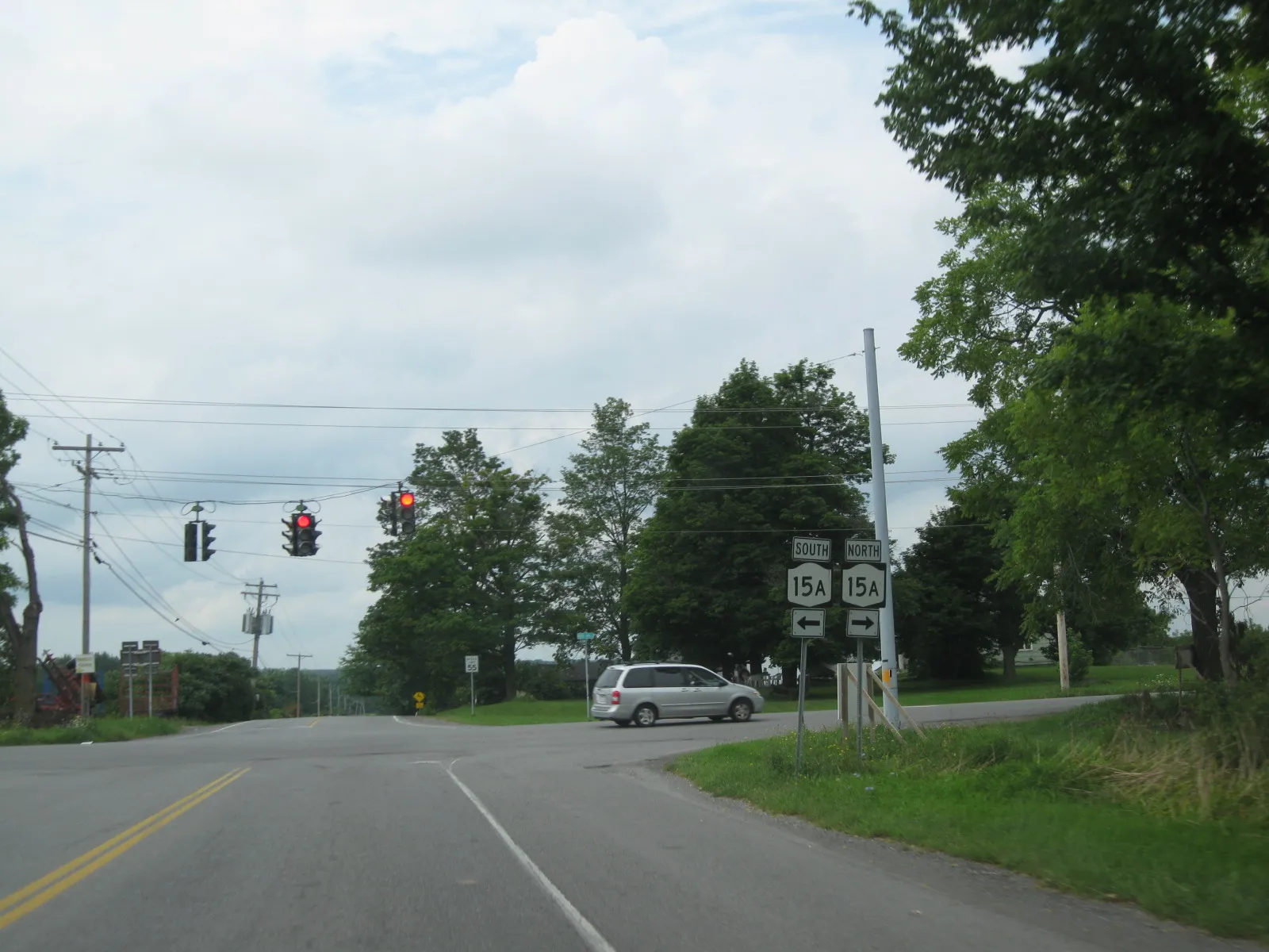 Looking west on Main Street at NY 15A in Mendon, New York
