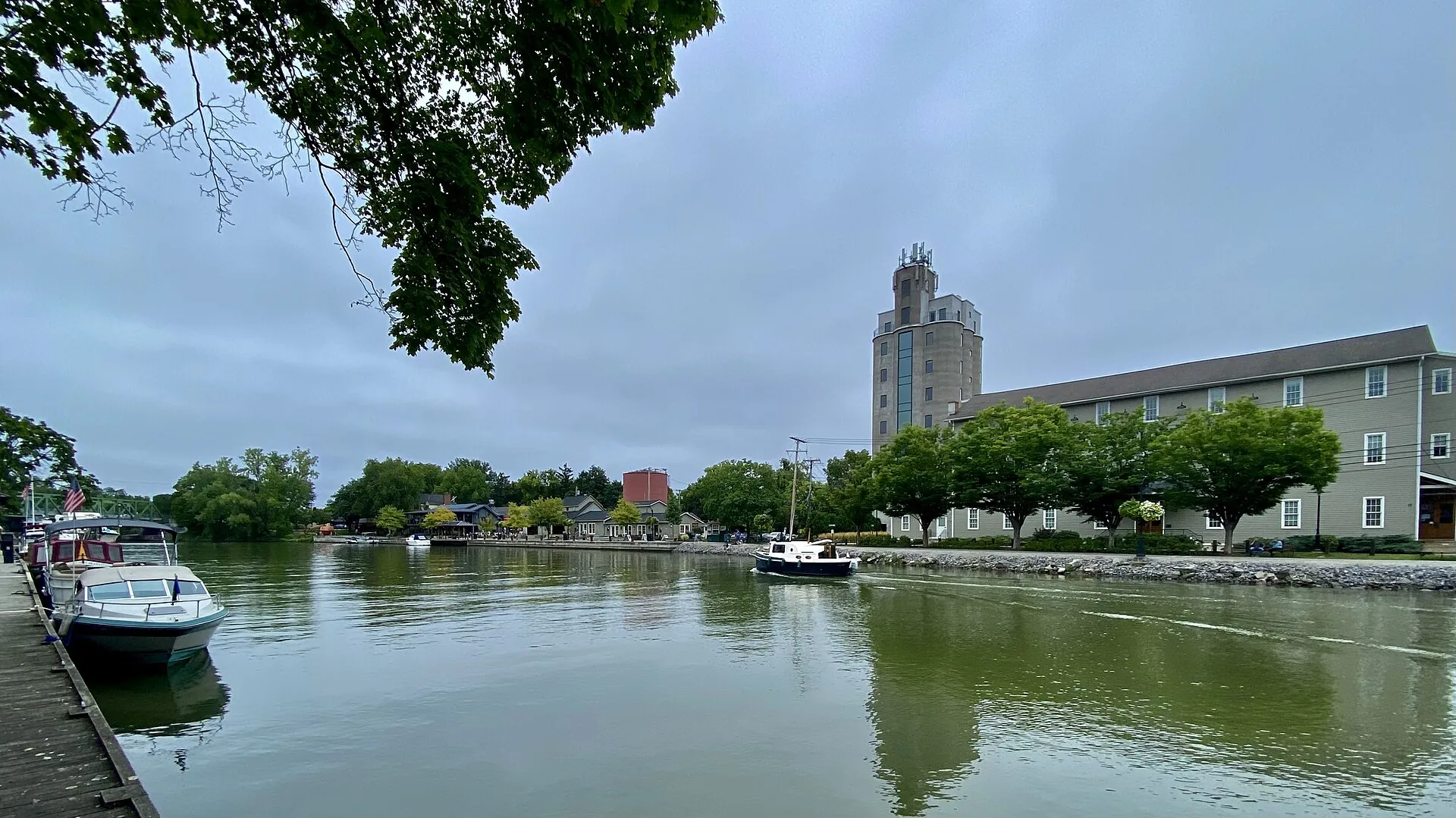 Schoen Place waterfront across the Erie Canal from Carpenter Park, Pittsford