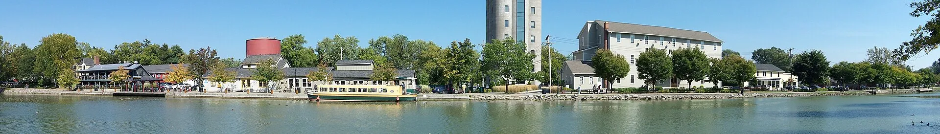 Panoramic view of Schoen Place along the Erie Canal, village of Pittsford