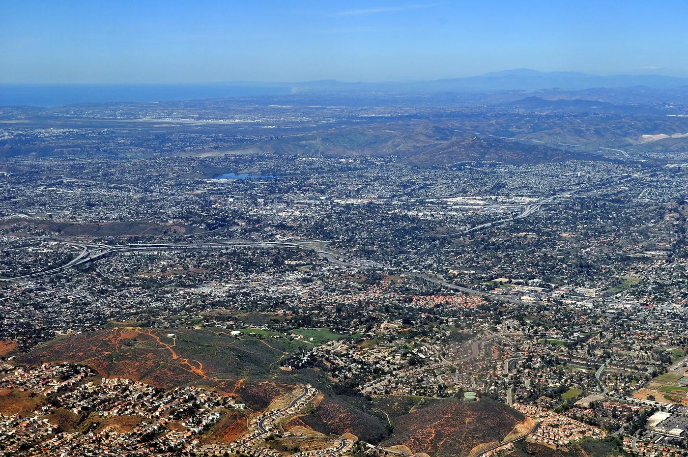 Aerial view of Lake Murray, La Mesa and El Cajon