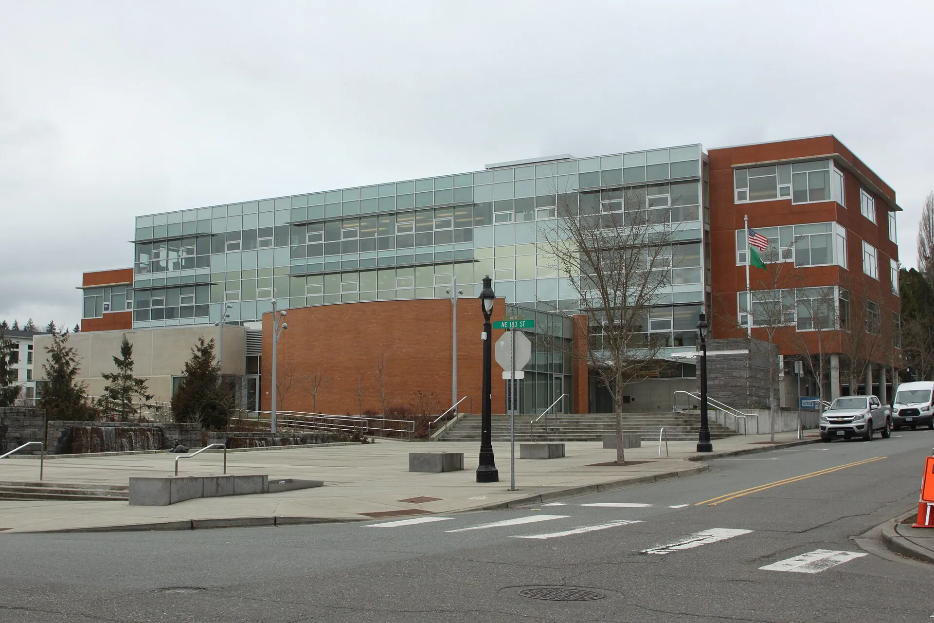 The city hall for Bothell, Washington, as seen in 2022. The building has served this role since its construction in 2015.