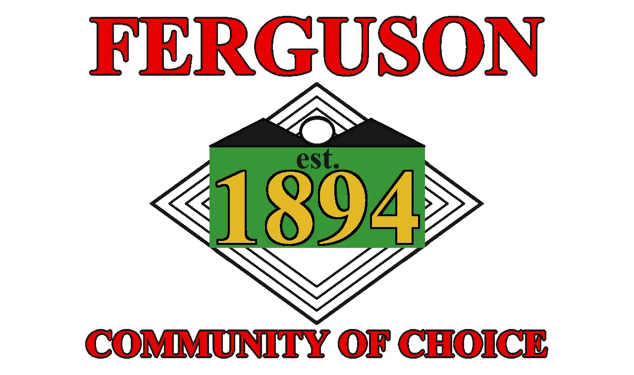 A rough approximated drawing of the city flag of Ferguson, Missouri, based upon partial rough photographs from Google Earth's Street View from 2009 and 2012. It was adopted in 1994.