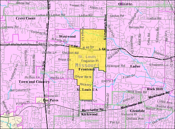 U.S. Census reference map of Frontenac Missouri