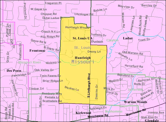 U.S. Census locator map of Huntleigh, Missouri