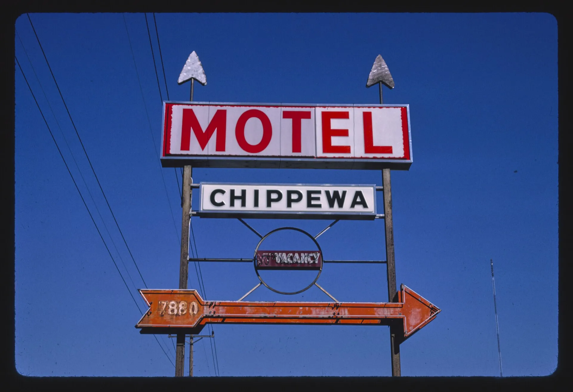 Title: Chippewa Motel sign, Marlborough, Missouri Physical description: 1 photograph : color transparency ; 35 mm (slide format). Notes: Forms part of: John Margolies Roadside America photograph archive (1972-2008).; ...