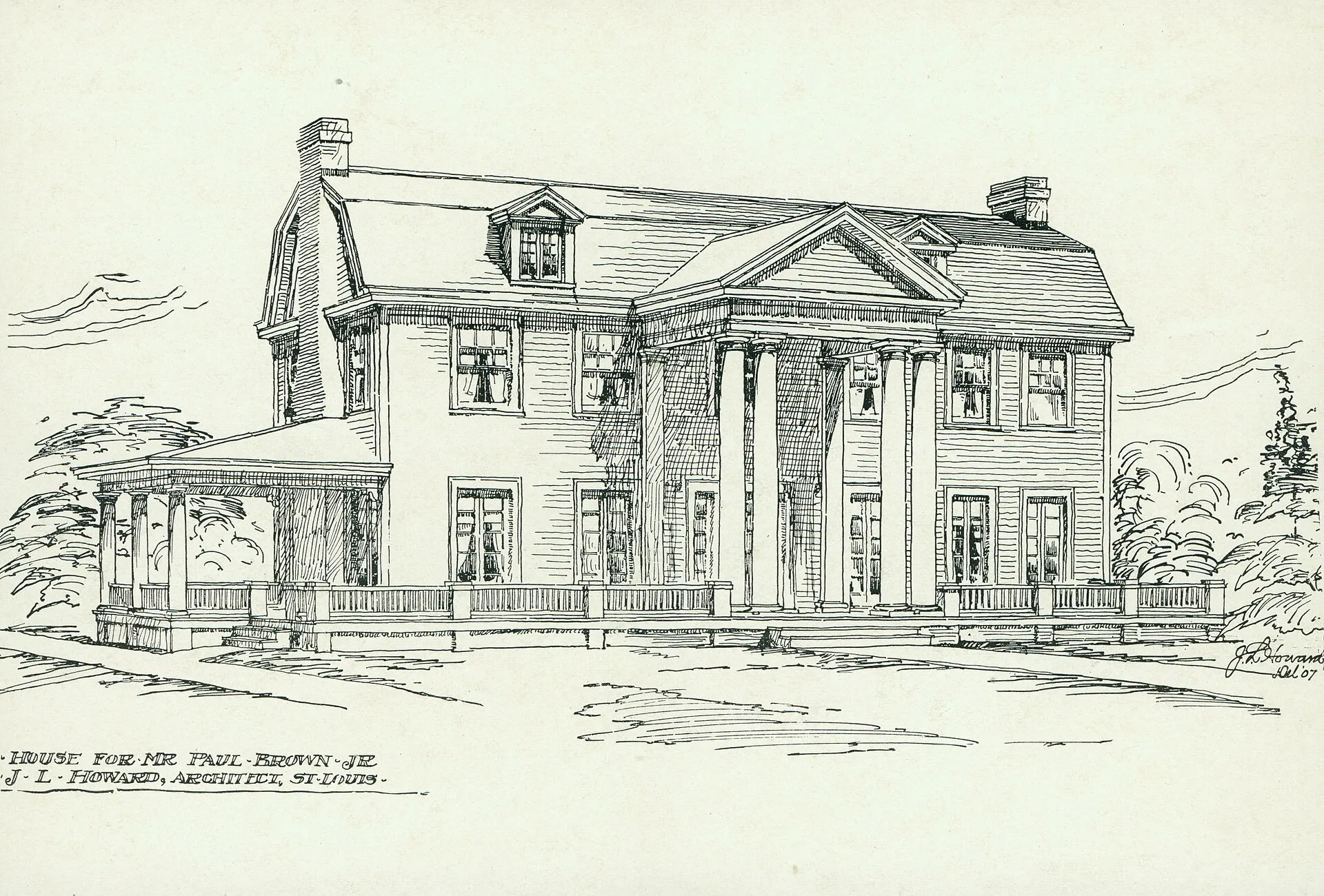 Title: Paul Brown Jr. Residence. Glen Echo Park, Normandy, Missouri. J.L. Howard, Architect.