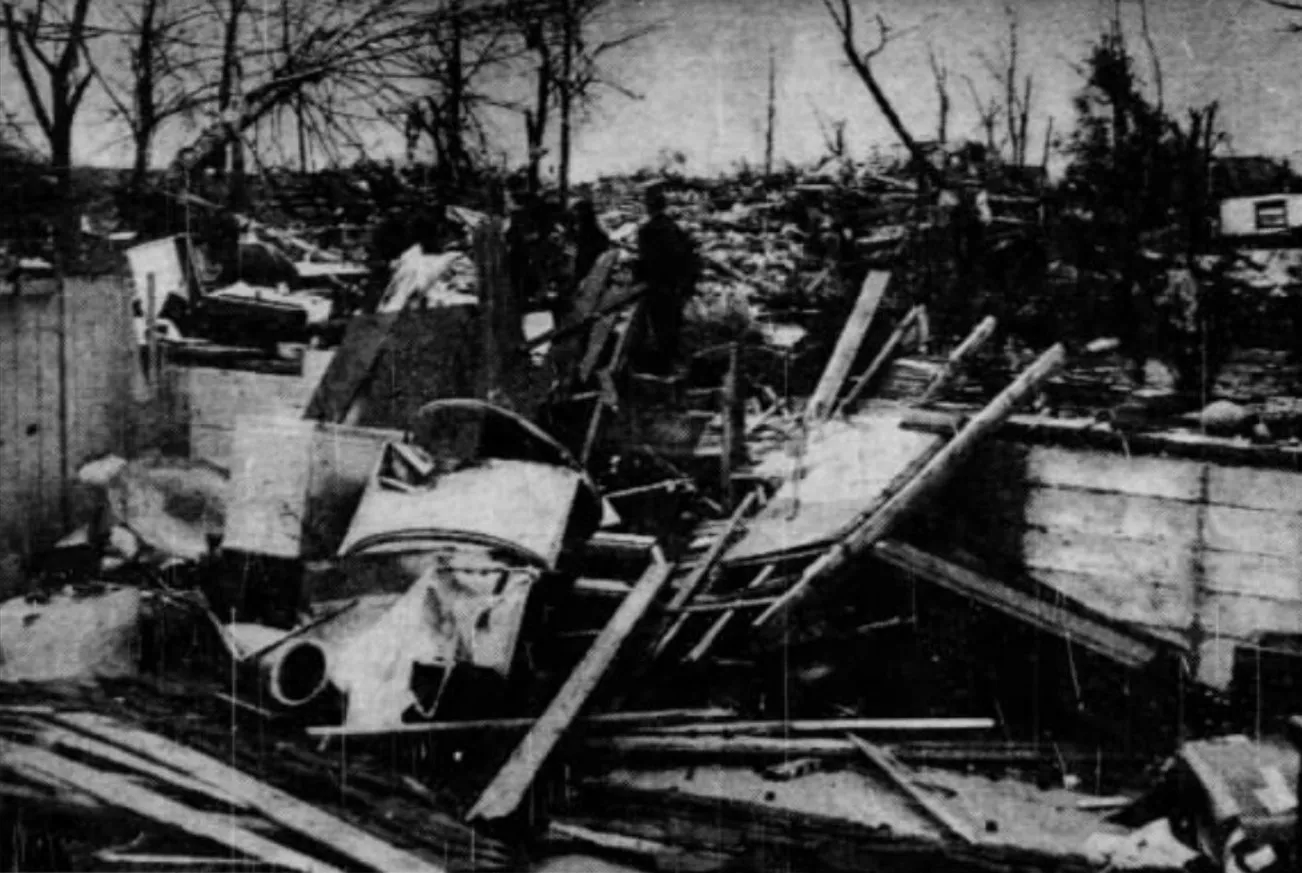 A home in Spanish Lake, Missouri after an F3 tornado on January 3, 1950