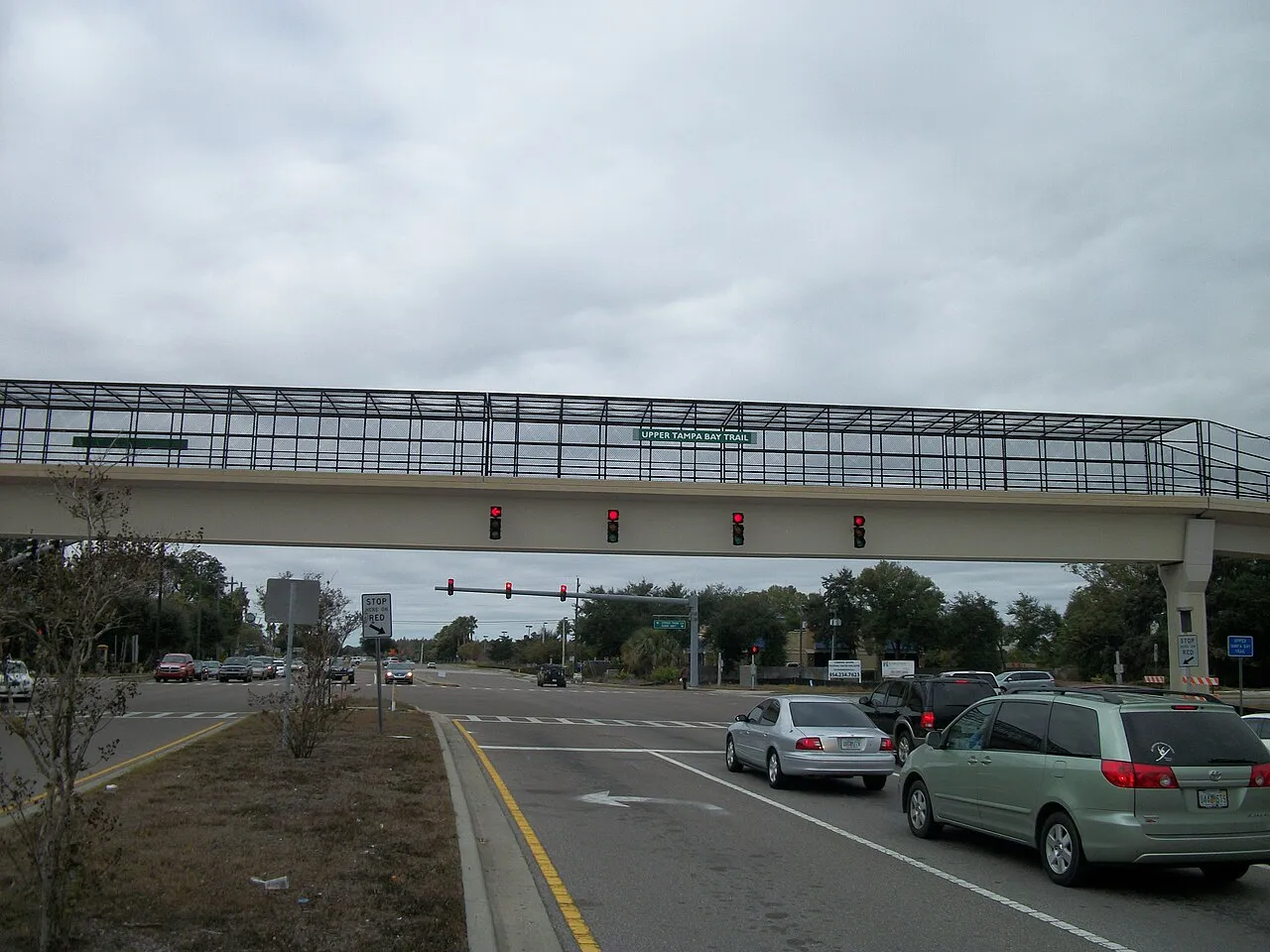 The Upper Tampa Bay Trail bridge over Gunn Highway(Hillsborough CR 587) at the Intersection with Citrus Park Drive(to Hillsbrough CR 589) and Citrus Park Lane(dead end street) in Citrus Park, Florida. This is just west of the SPUI interchange with th.