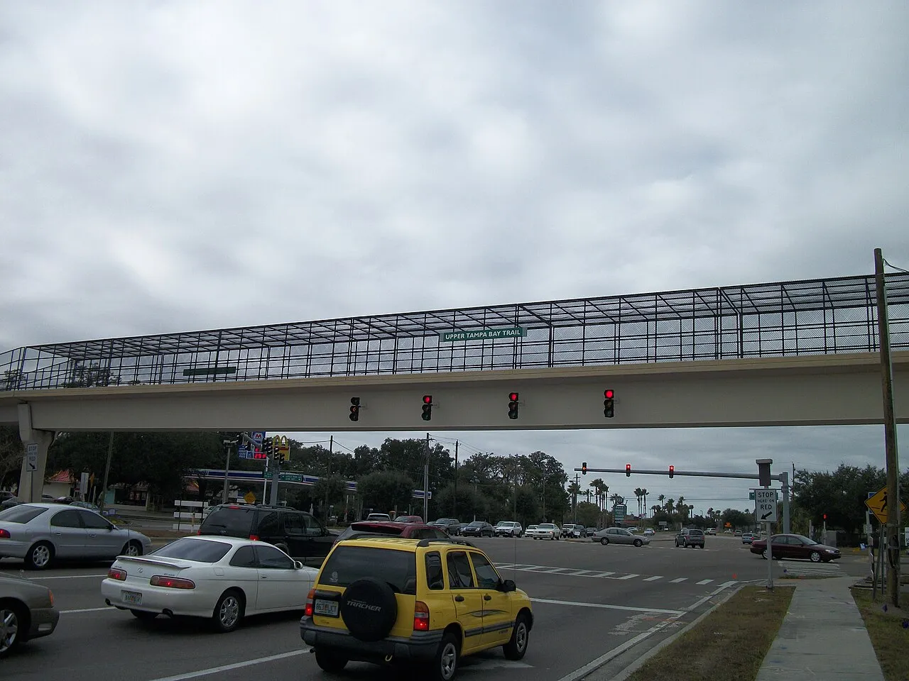 The Upper Tampa Bay Trail bridge over Gunn Highway(Hillsborough CR 587) at the Intersection with Citrus Park Drive(to Hillsbrough CR 589) and Citrus Park Lane(dead end street) in Citrus Park, Florida. This is just west of the SPUI interchange with th.
