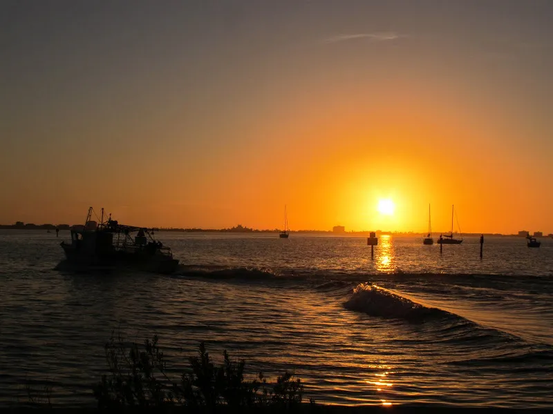 Sunset in Gulfport, Florida in December 2012 from Clam Bayou Park looking out to Boca Ciega Bay.