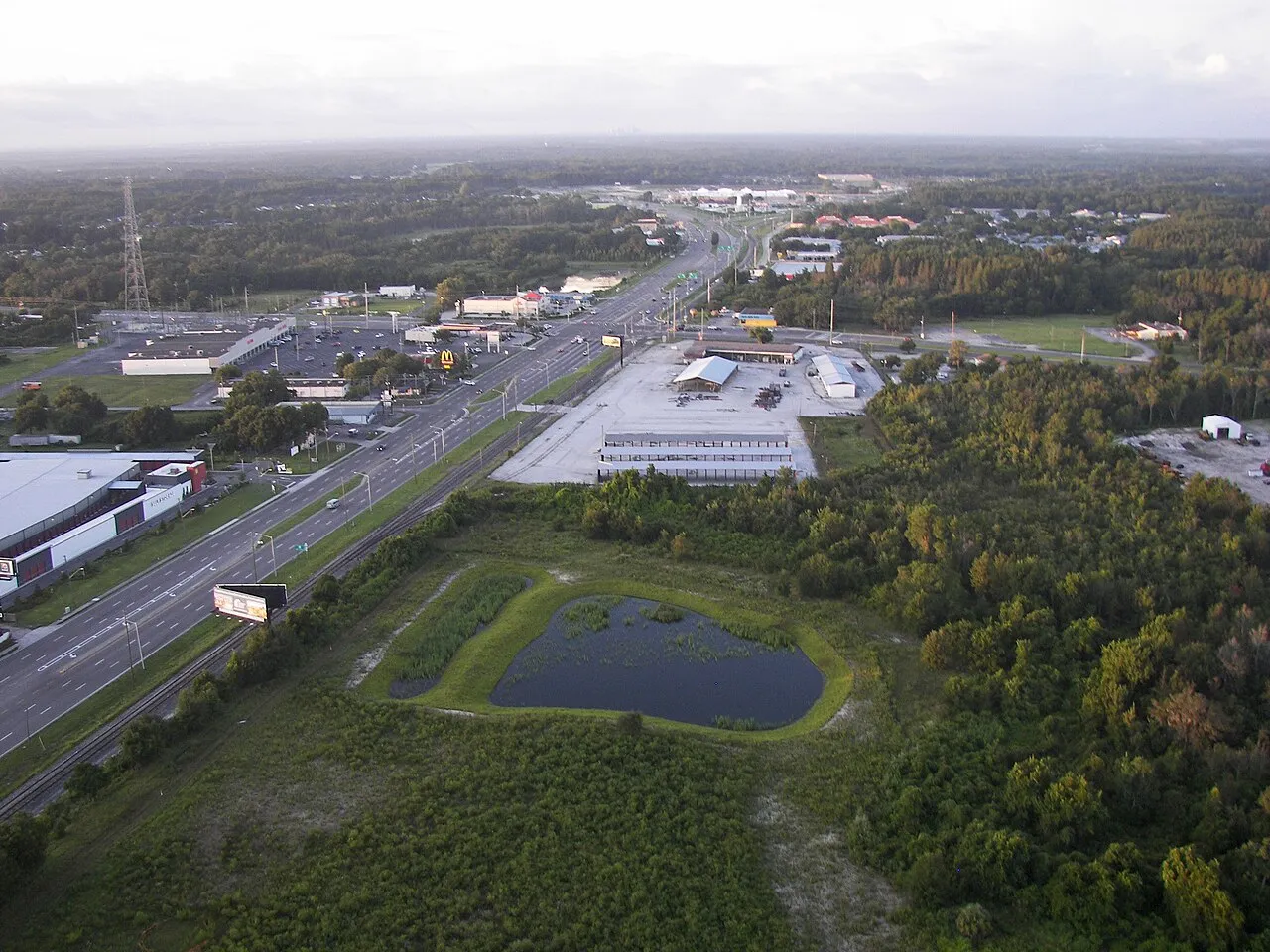 Aerial view of U.S. Route 41 and State Road 54 in Land O' Lakes from a hot air balloon.