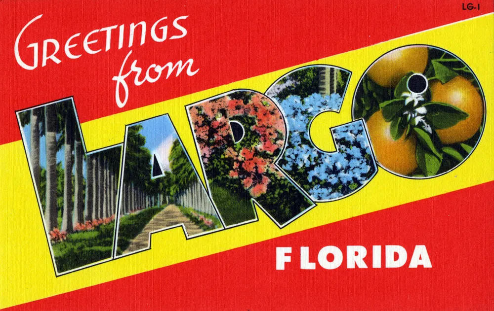 "Greetings from Largo, Florida" — large-letter postcard, circa 1945 (Tichnor Brothers).