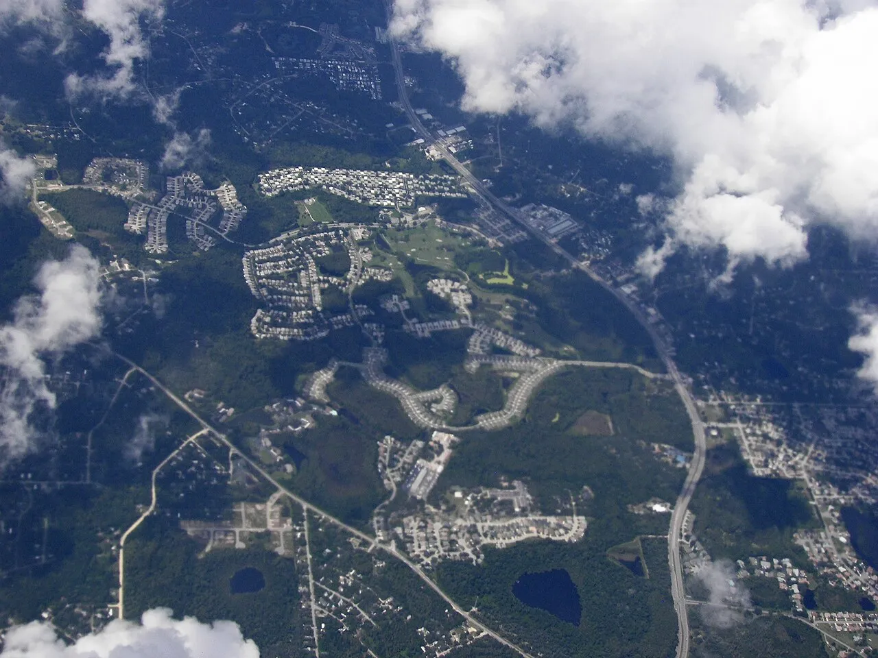 Aerial view of Florida State Road 52 and Moon Lake Road in Port Richey, Pasco County, Florida.