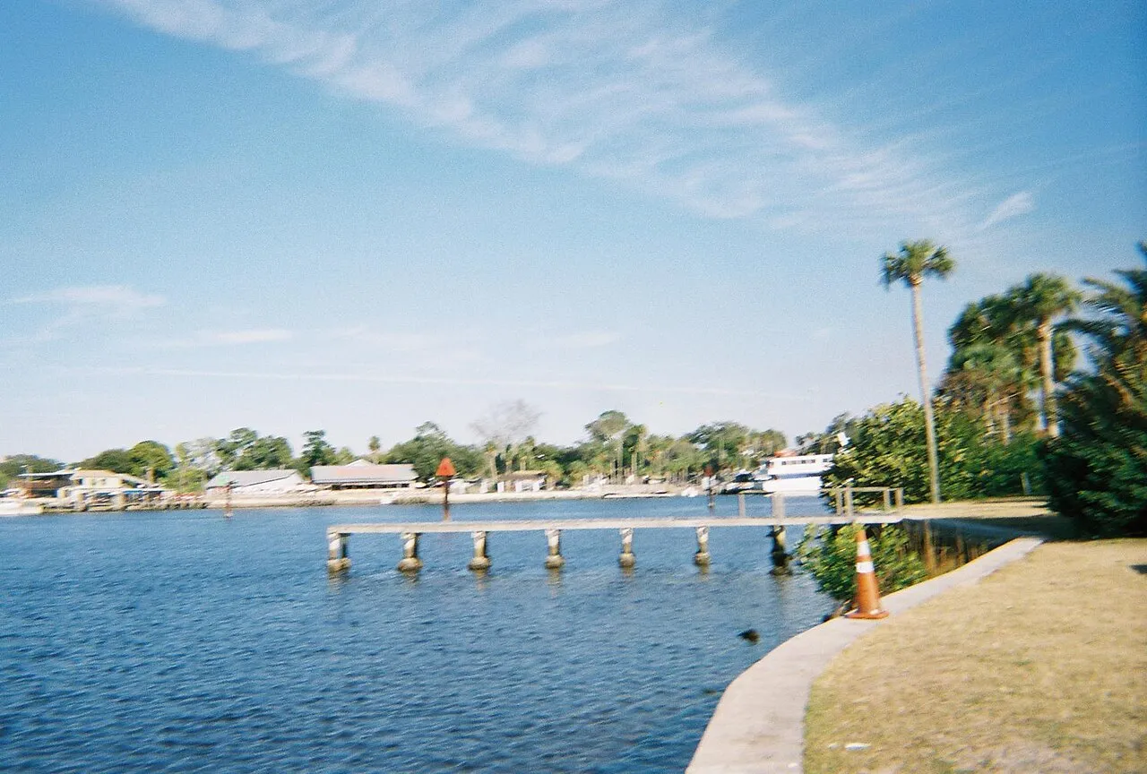 View of Port Richey, Florida from the Pithlachascotee River at a local park in New Port Richey, Florida. Lots of private property there, so I couldn't get a better view.