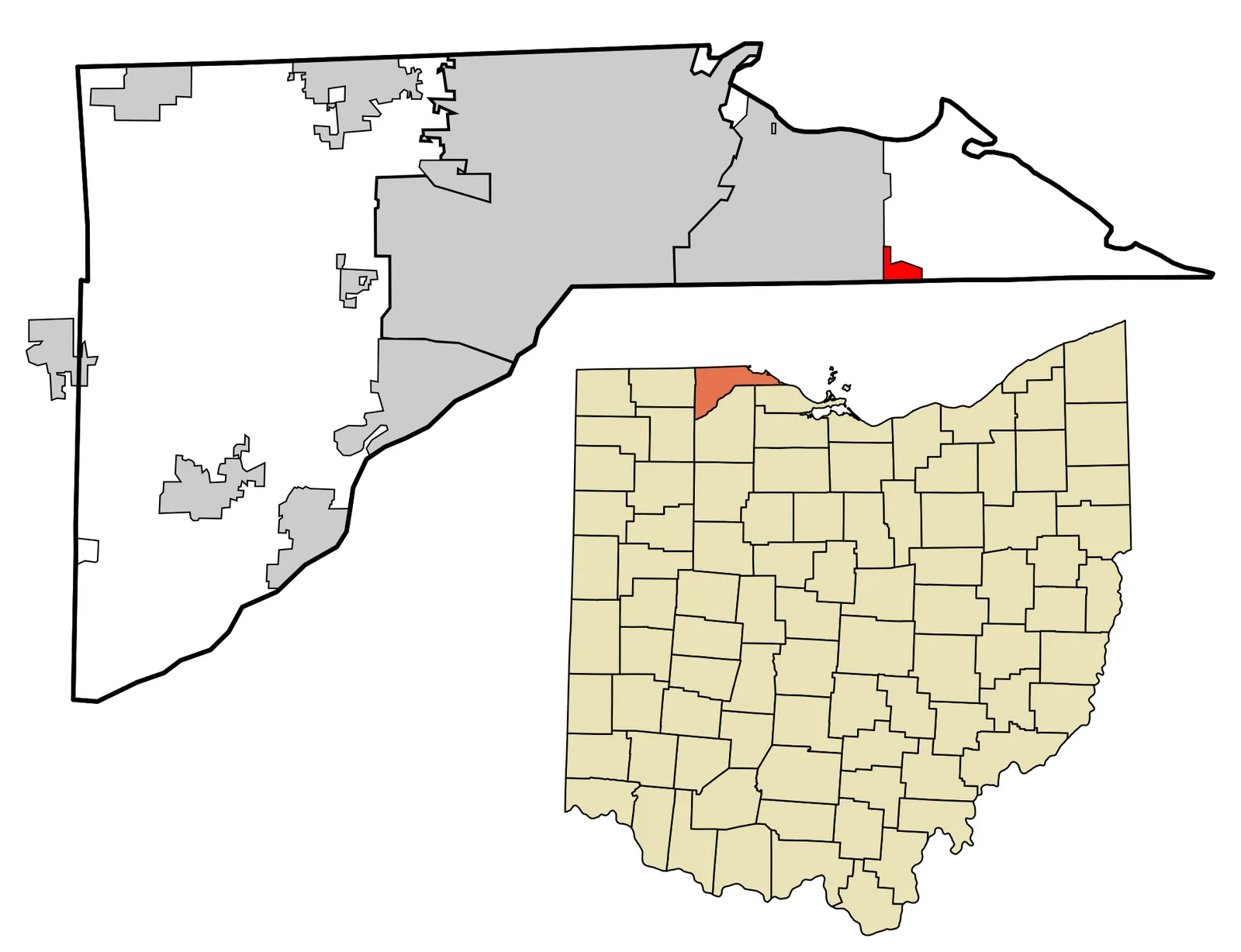 Lucas County Ohio incorporated and unincorporated areas Curtice highlighted.