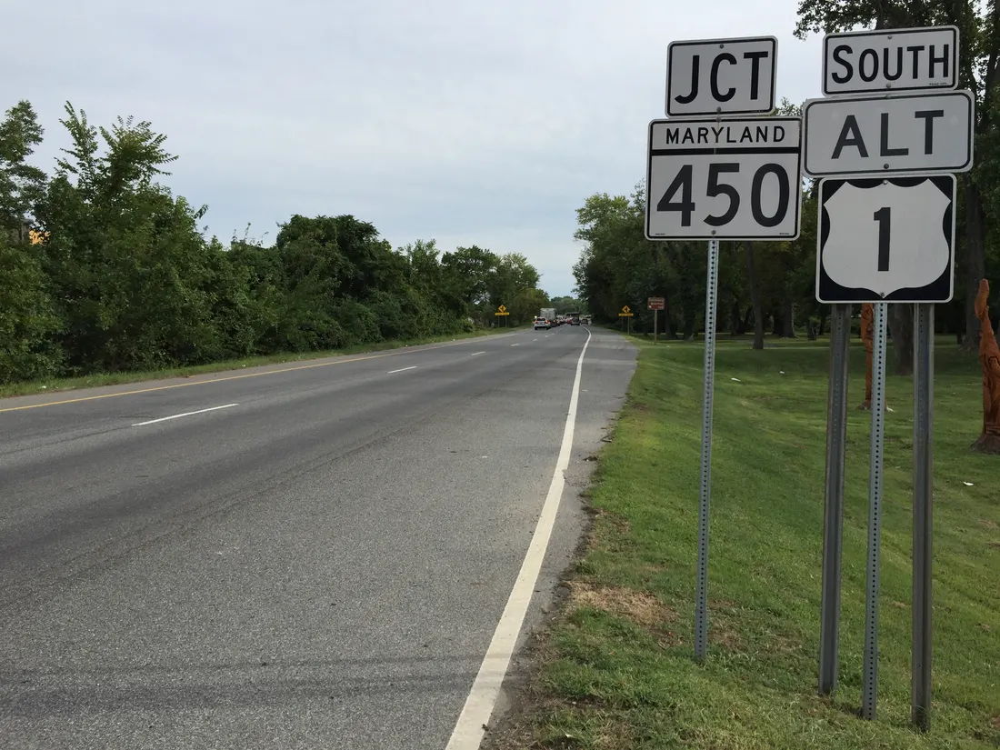 View south along U.S. Route 1 Alternate (Baltimore Avenue) near Tanglewood Drive in Bladensburg, Prince Georges County, Maryland