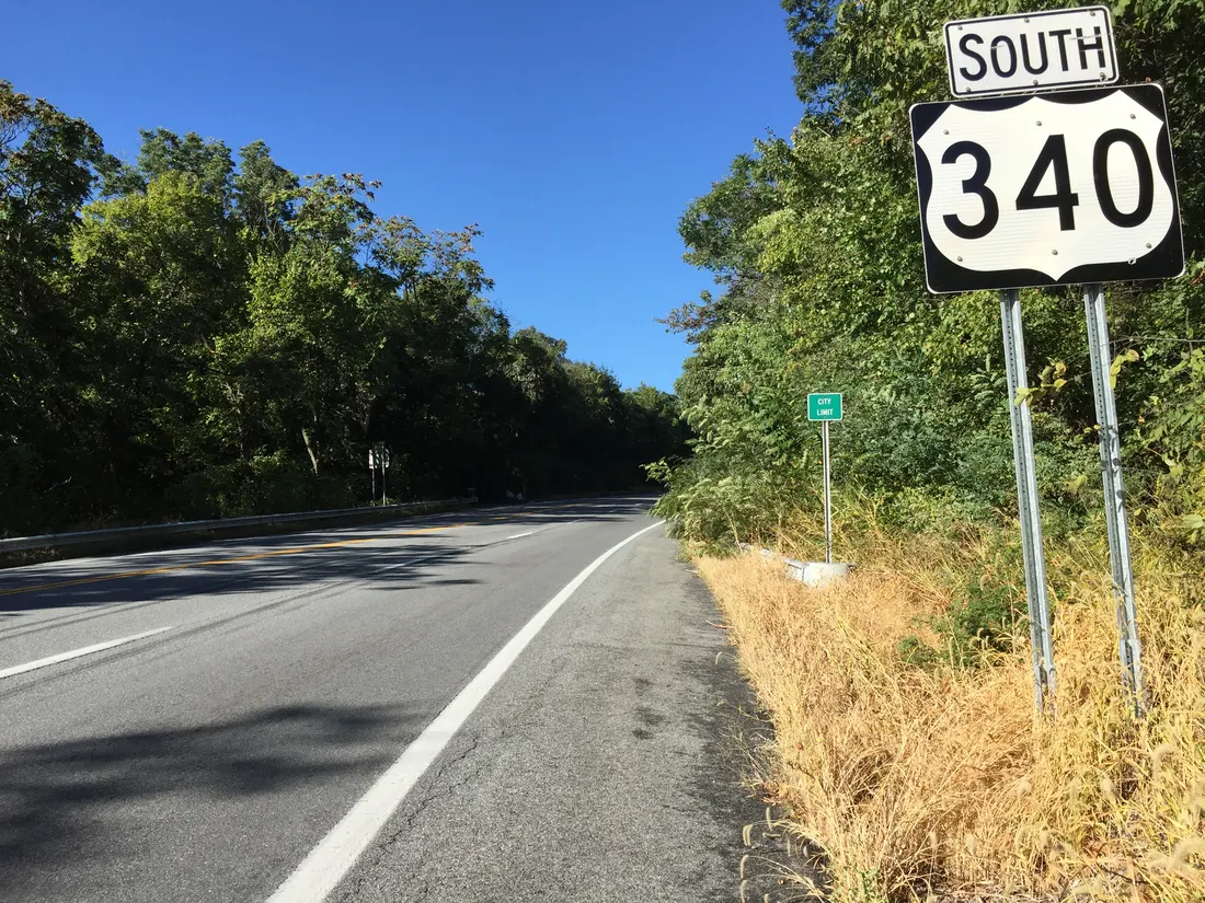 View south along U.S. Route 340 (William L. Wilson Freeway) between Union Street and U.S. Route 340 Alternate (Washington Street) in Bolivar, Jefferson County, West Virginia