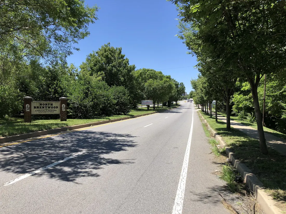 View south along U.S. Route 1 (Rhode Island Avenue) just south of the Northwest Branch of the Anacostia River in North Brentwood, Prince George's County, Maryland