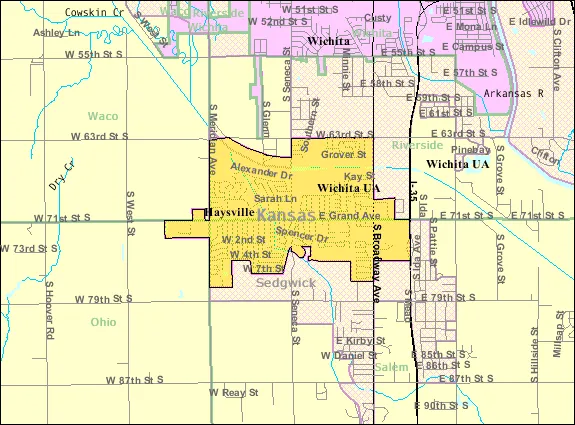 Detailed map of Haysville, Kansas