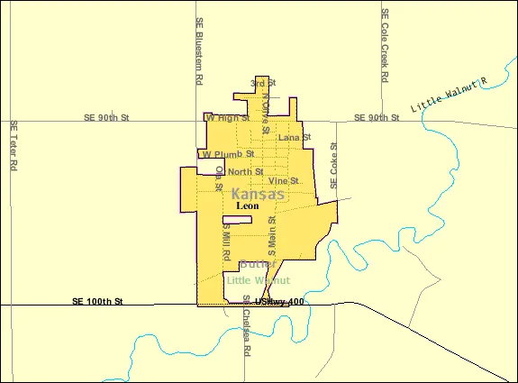 Detailed map of Leon, Kansas