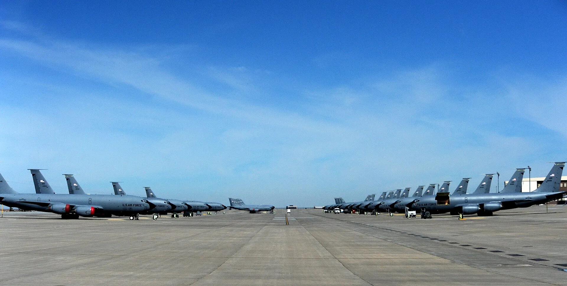 An ensemble of KC-135 Stratotankers rests on McConnell Air Force Base, Kan., flightline March 10, 2014. McConnell AFB was selected to be the new home of the KC-46A Pegasus, the Air Force’s newest aerial refueling platform. The KC-135 has been refueling aircraft at home and abroad since 1956. (U.S. Air Force photo/Airman 1st Class David Bernal Del Agua)