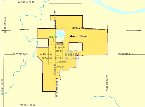 Detailed map of  Mount Hope, Kansas